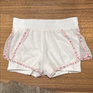 Lucky in Love White Tennis Shorts with Floral Accent